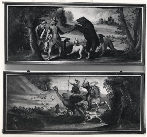 Anonimo — Tempesta Antonio - sec. XVI/ XVII - Scena di caccia all'orso; Scena di caccia allo struzzo — insieme